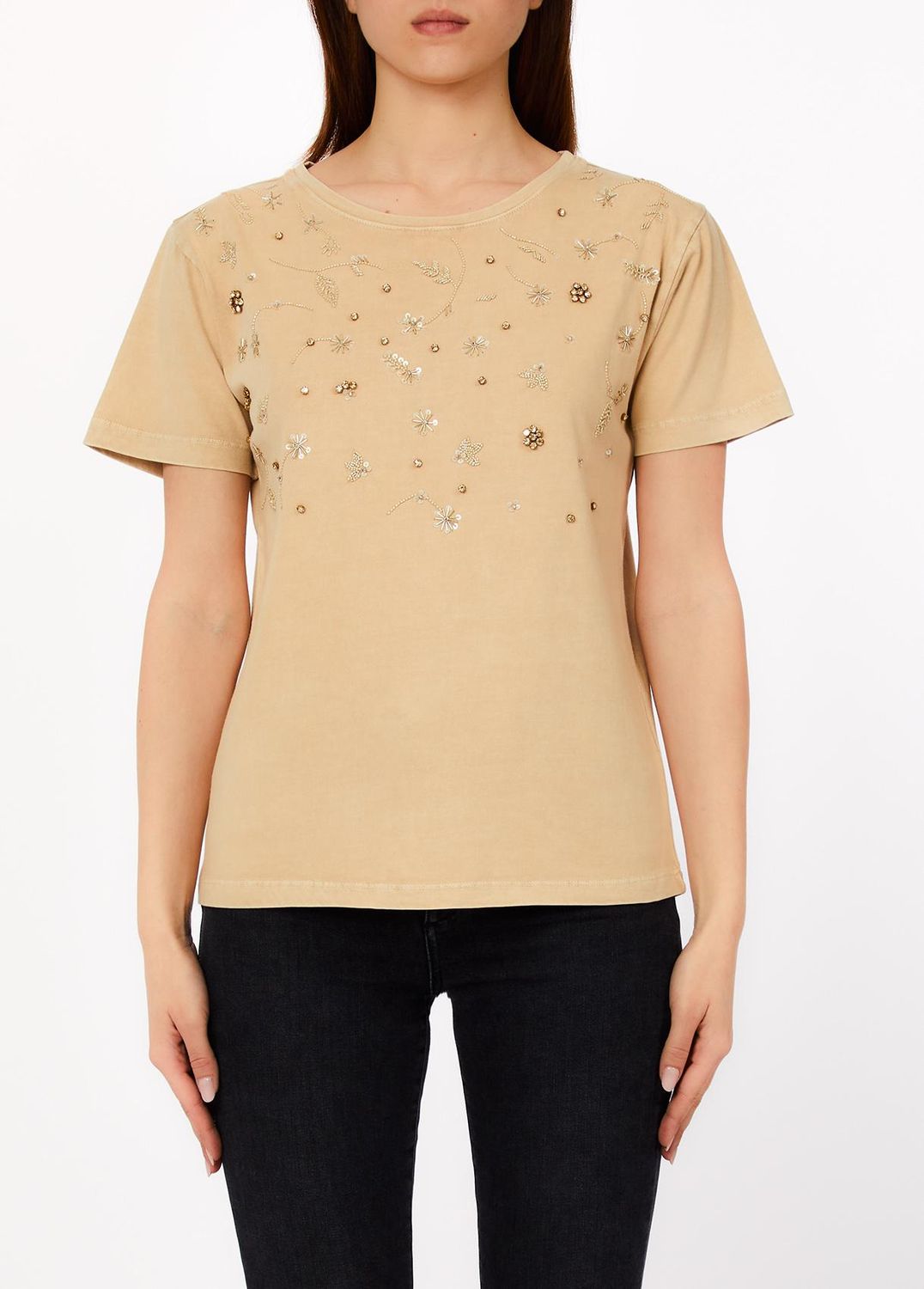 T-SHIRT VAN LIU JO WA6360-J3885 P9253 CREAM BEIGE APPLICAZ