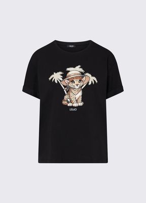 T-SHIRT VAN LIU JO VA6170-JS003 P9494 NERO/SMALL LEOPARD