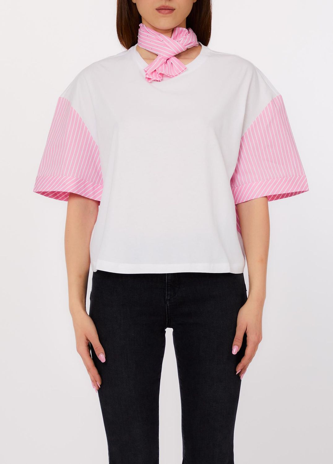 T-SHIRT VAN LIU JO WA6202-JS904 P9458 BIANCO/PINK STRIPES