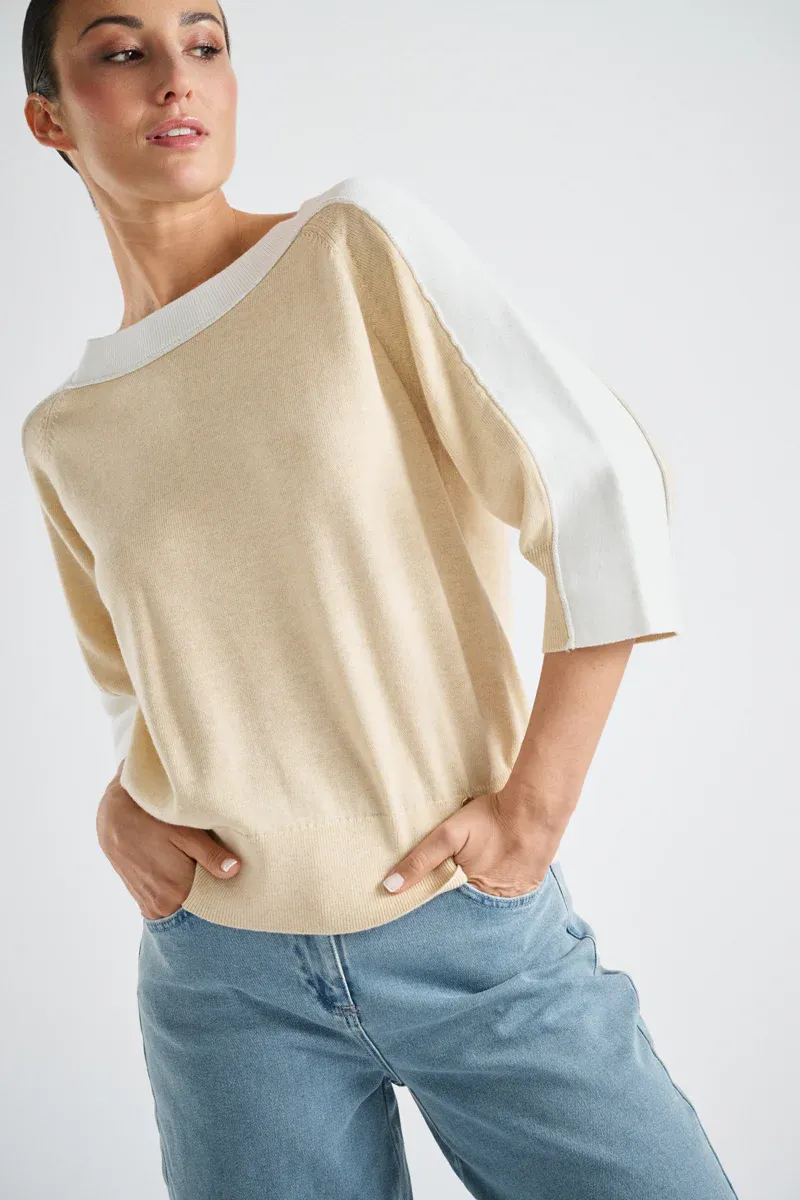 PULL VAN MARIE MERO PU55/BEI+WHI BEIGE/WHITE