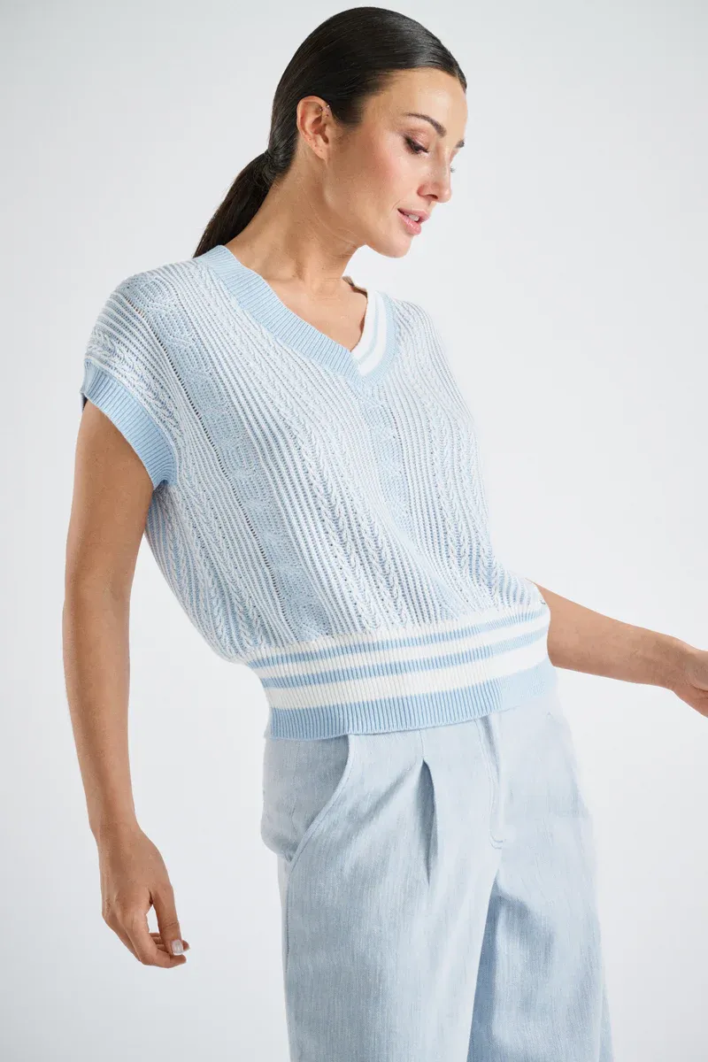 PULL VAN MARIE MERO PU61/SKY+WHI LICHTBLAUW