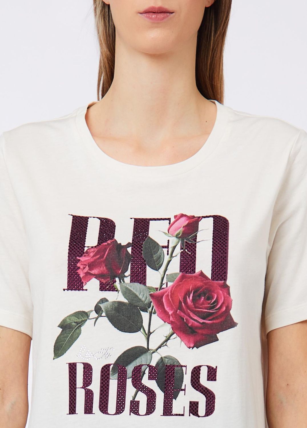 T-SHIRT VAN LIU JO TF6243-JS923 L9254 BCO LANA/RED ROSES