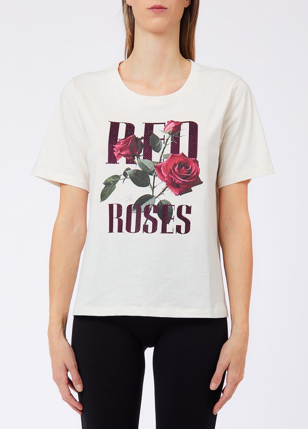 T-SHIRT VAN LIU JO TF6243-JS923 L9254 BCO LANA/RED ROSES