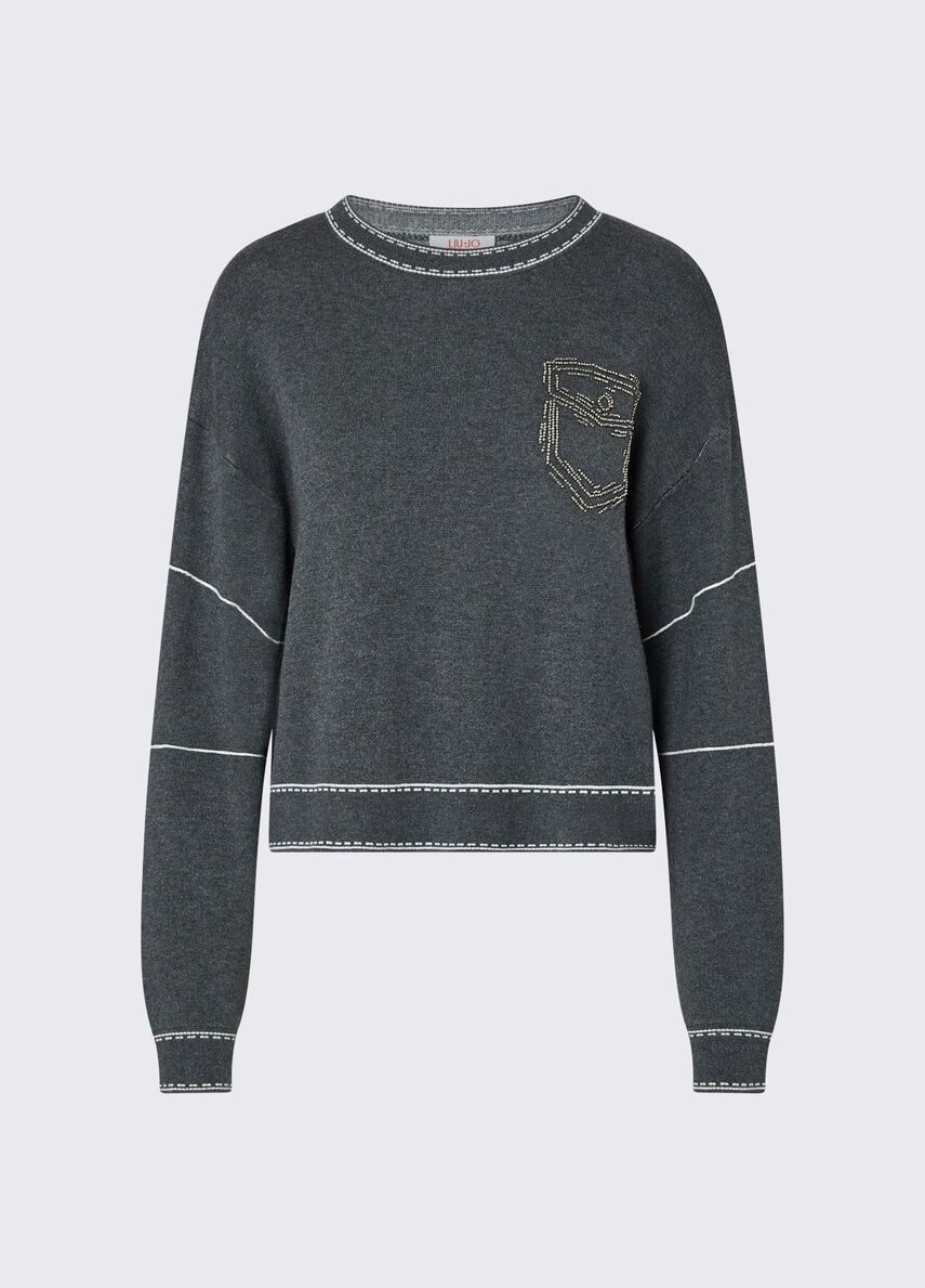 PULL VAN LIU JO TF6180-MS59L D3031 ACCIAIO MEL/BCO LANA