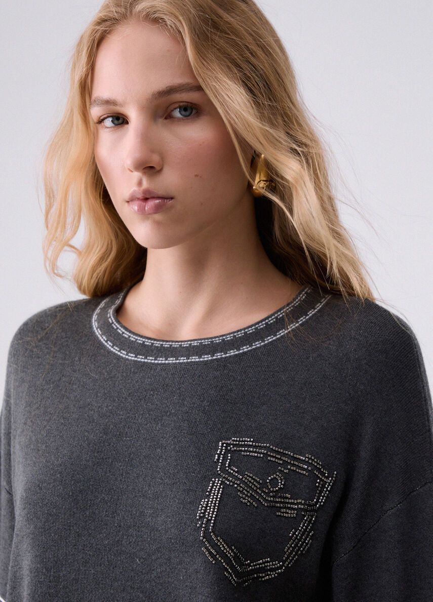 PULL VAN LIU JO TF6180-MS59L D3031 ACCIAIO MEL/BCO LANA