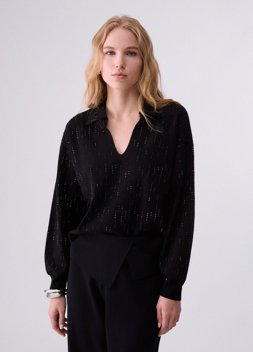 PULL VAN LIU JO CF6161-MS99E L9605 NERO/SPARKLE STRIPE