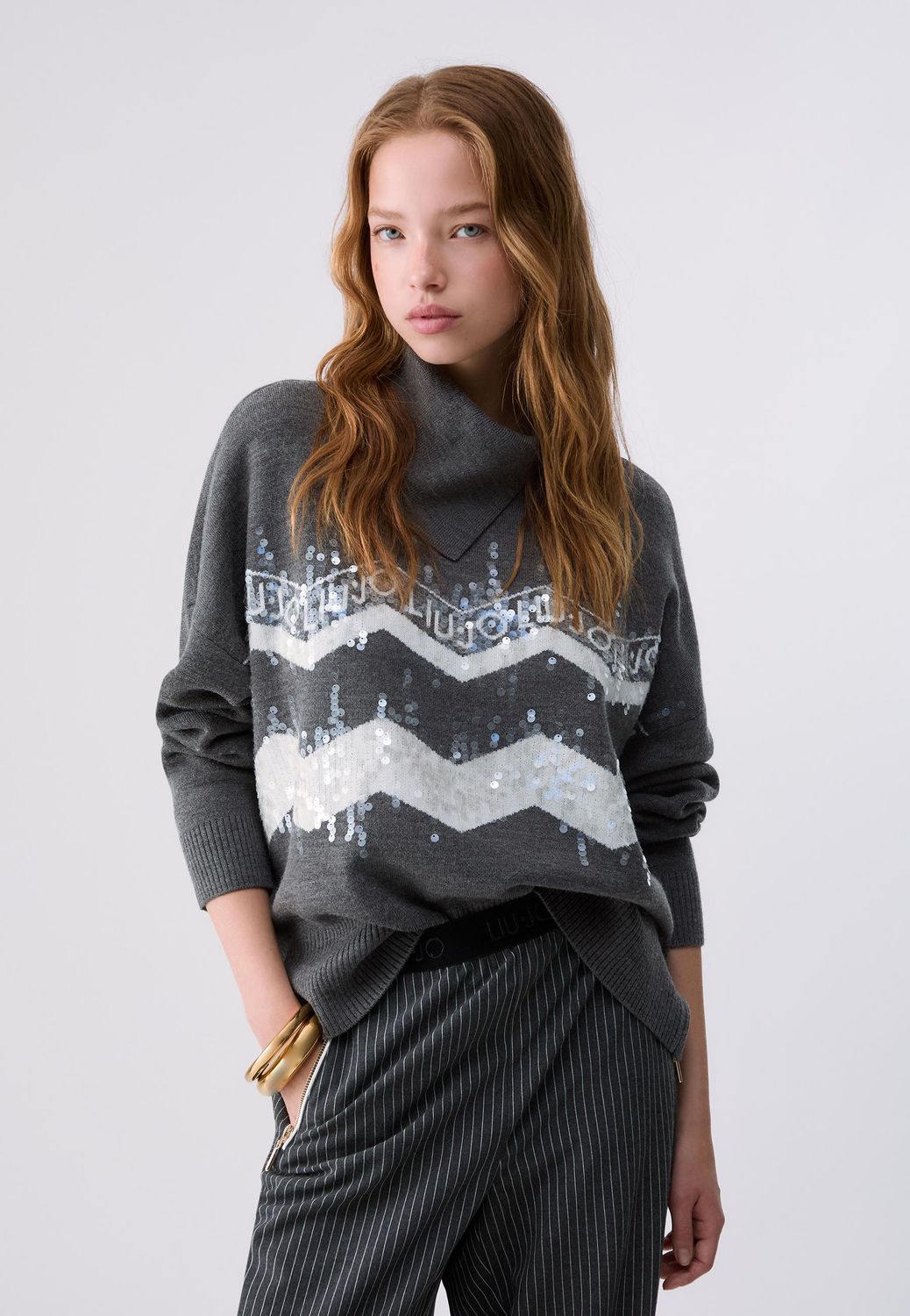 PULL VAN LIU JO TF6158-MA22S D3031 ACCIAIO MEL/BCO LANA
