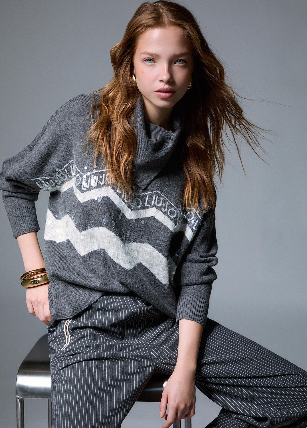 PULL VAN LIU JO TF6158-MA22S D3031 ACCIAIO MEL/BCO LANA