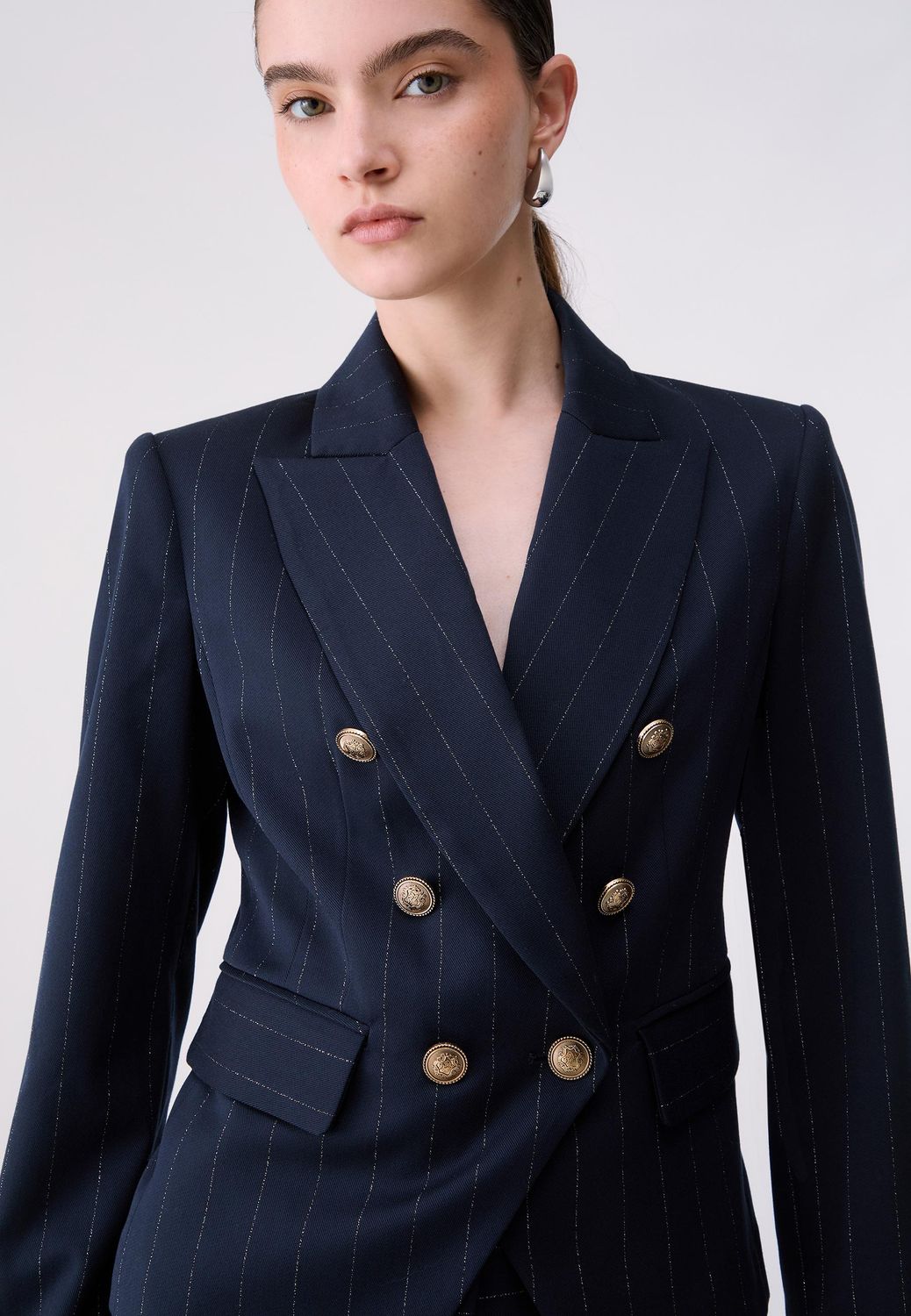 BLAZER VAN LIU JO WF6249-T731A L9173 BLU LUREX PIN STRIPE