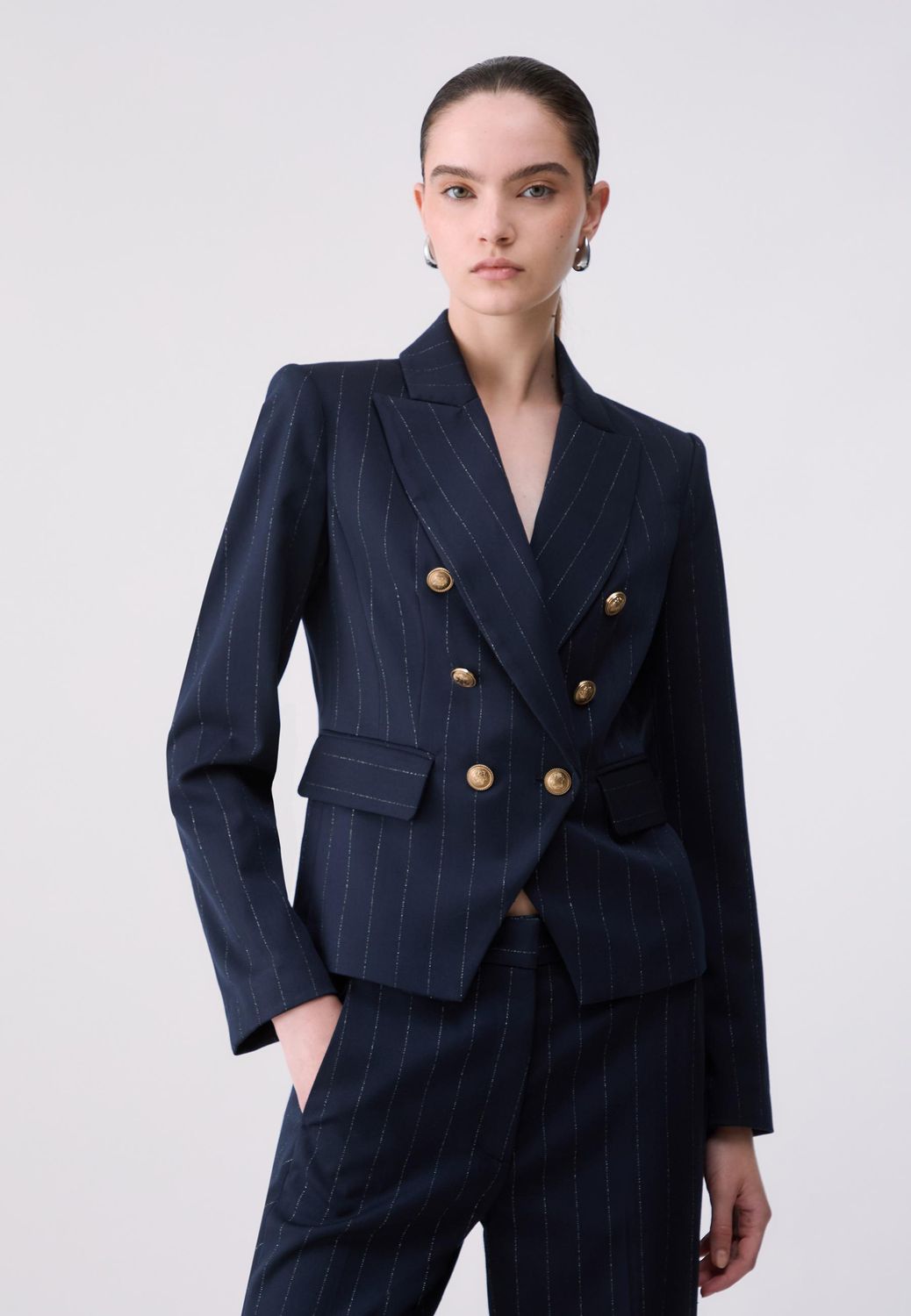 BLAZER VAN LIU JO WF6249-T731A L9173 BLU LUREX PIN STRIPE