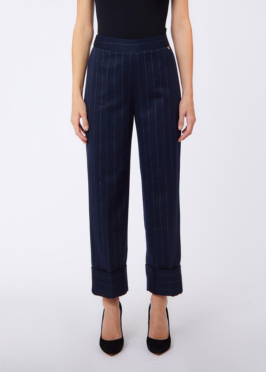 BROEK VAN LIU JO WF6250-T731A L9173 BLU LUREX PIN STRIPE