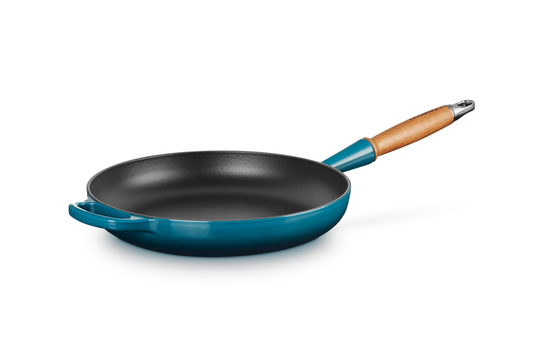 Le Creuset Gietijzer Koekenpan houten handvat Deep Teal 28CM 2,6L