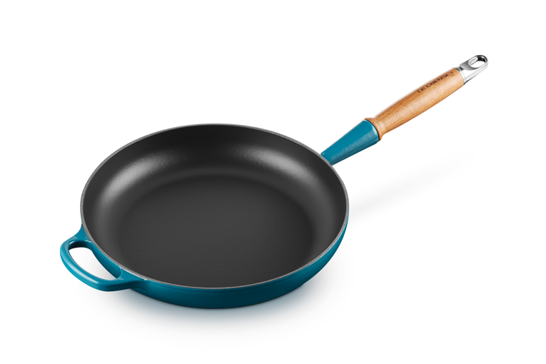 Le Creuset Gietijzer Koekenpan houten handvat Deep Teal 28CM 2,6L