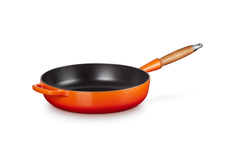 Le Creuset Gietijzer Sauteerpan houten handvat Oranjerood 28CM 2,6L