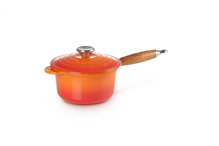 Le Creuset Gietijzer Steelpan met deksel & houten handvat Oranjerood 18CM 1,8L