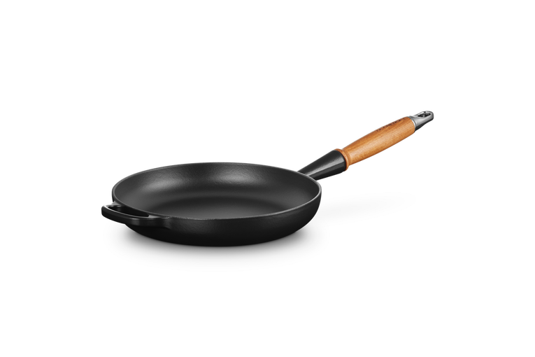 Le Creuset Gietijzer Koekenpan houten handvat Mat Zwart