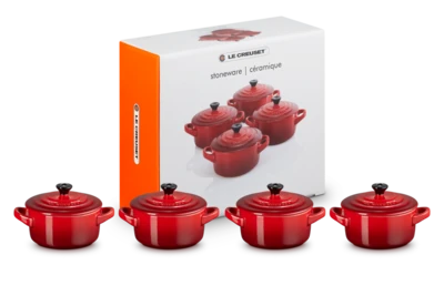 Le Creuset Aardewerken Set van 4 Mini Braadpannen Kersenrood 10CM 0,2L