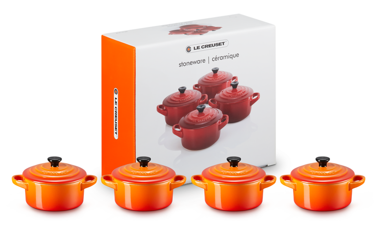 Le Creuset Aardewerken Set van 4 Mini Braadpannen Oranjerood 10CM 0,2L