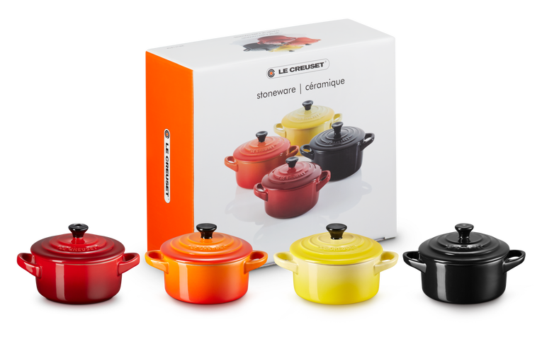 Le Creuset Aardewerken Set van 4 Mini Braadpannen Vuur & Vlam 10CM 0,2L
