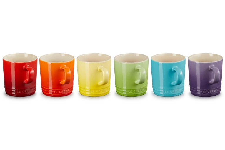 Le Creuset Aardewerken Set van 6 Mokken Regenboog 350ML Le Creuset Aardewerken Set van 6 Mokken Regenboog 350ML