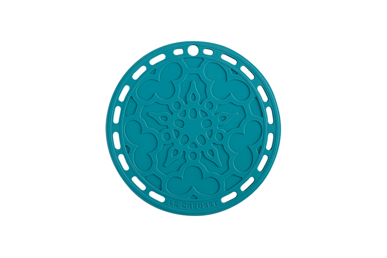 Le Creuset Silicone set van 3 Onderzetters Caribbean Blue 20CM Le Creuset Silicone set van 3 Onderzetters Caribbean Blue 20CM