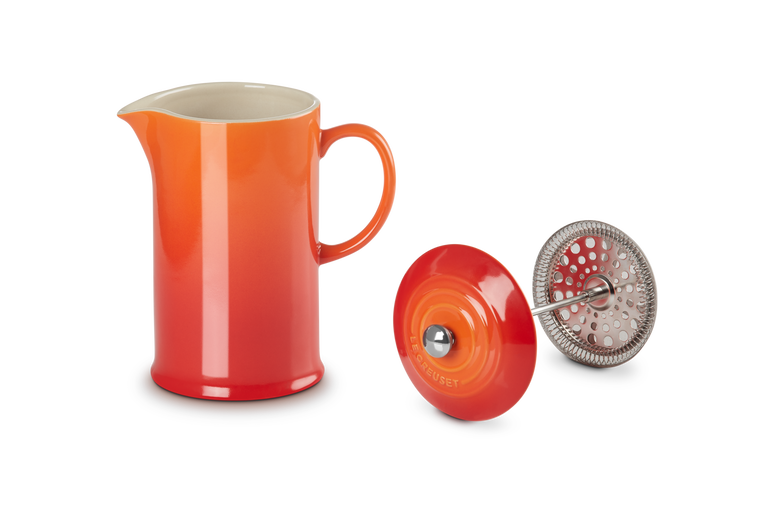 Le Creuset Aardewerken Koffiepot met Pers Oranjerood 22CM 0,8L