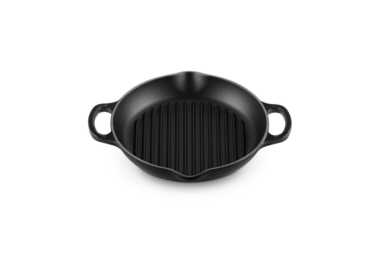 Le Creuset Gietijzer Ronde Grillpan met 2 handvaten Mat Zwart 25CM