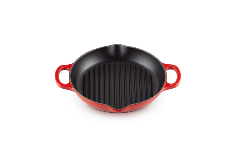 Le Creuset Gietijzer Ronde Grillpan met 2 handvaten Kersenrood 25CM