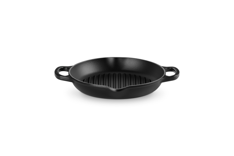 Le Creuset Gietijzer Ronde Grillpan met 2 handvaten Mat Zwart 25CM