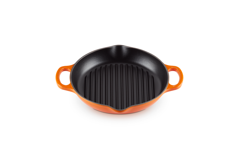 Le Creuset Gietijzer Ronde Grillpan met 2 handvaten Oranjerood 25CM