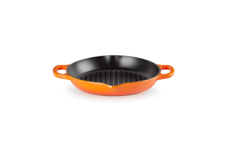 Le Creuset Gietijzer Ronde Grillpan met 2 handvaten Oranjerood 25CM