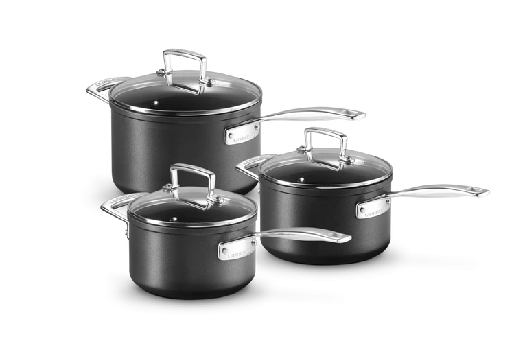 Le Creuset Anti-Aanbak 3-delig Steelpannen met handvat en deksel 16CM, 18CM, 20CM