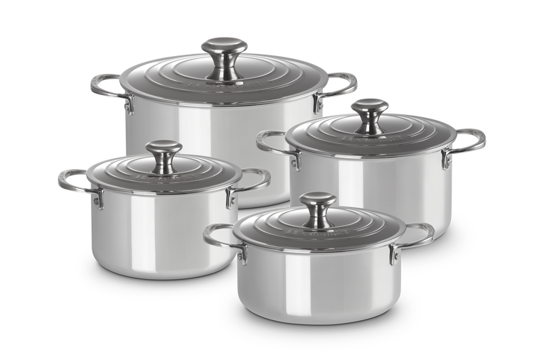 Le Creuset RVS 4-delig Pannenset Kookpan 18, 20, 24CM / Lage Kookpan 20CM