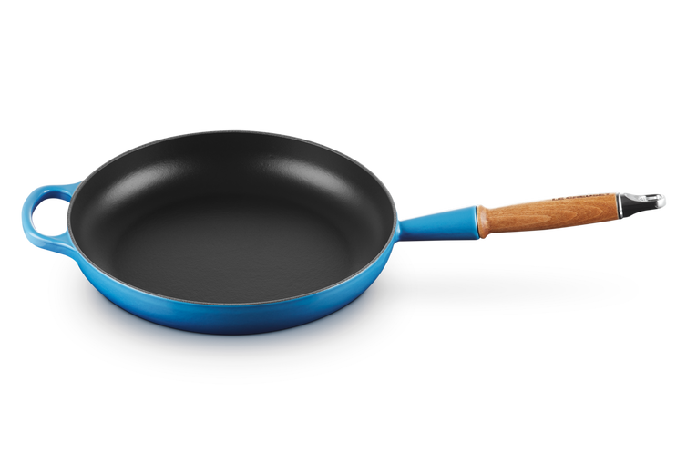 Le Creuset Gietijzer Koekenpan houten handvat Azure 28CM 2,6L