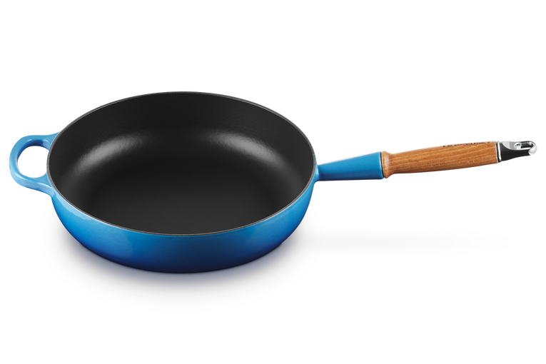 Le Creuset Gietijzer Sauteerpan houten handvat Azure 28CM 2,6L
