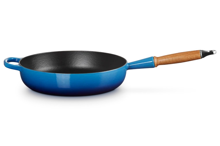 Le Creuset Gietijzer Sauteerpan houten handvat Azure 28CM 2,6L