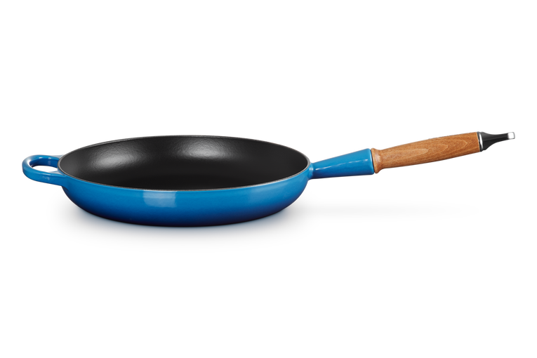 Le Creuset Gietijzer Koekenpan houten handvat Azure 28CM 2,6L