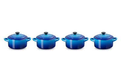 Le Creuset Aardewerken Set van 4 Mini Braadpannen Azure 10CM 0,2L