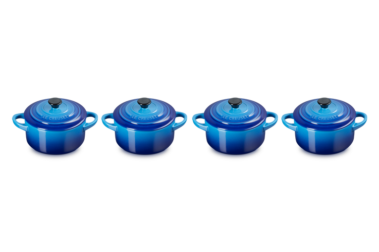 Le Creuset Aardewerken Set van 4 Mini Braadpannen Azure 10CM 0,2L
