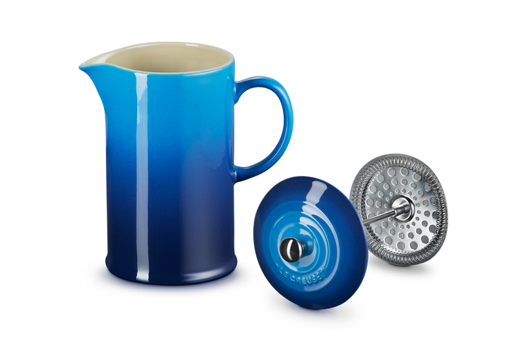 Le Creuset Aardewerken Koffiepot met Pers Azure 22CM 0,8L