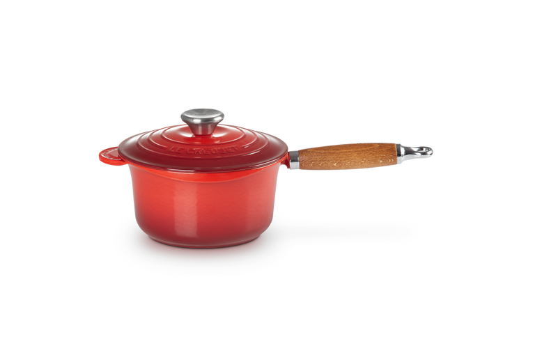 Le Creuset Gietijzer Steelpan met deksel & houten handvat Kersenrood 18CM 1,8L