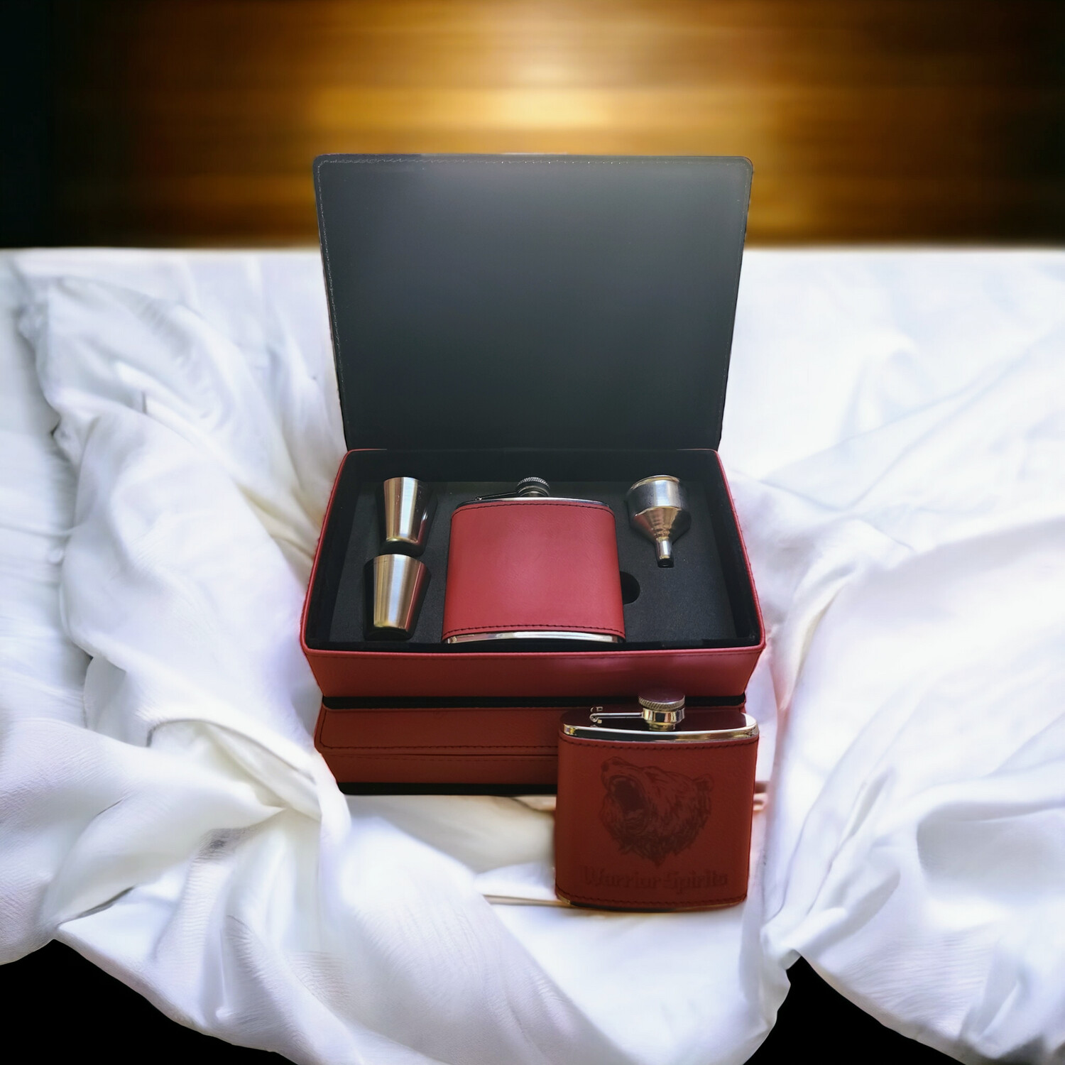 Flask Set, Leather, 6-ounce