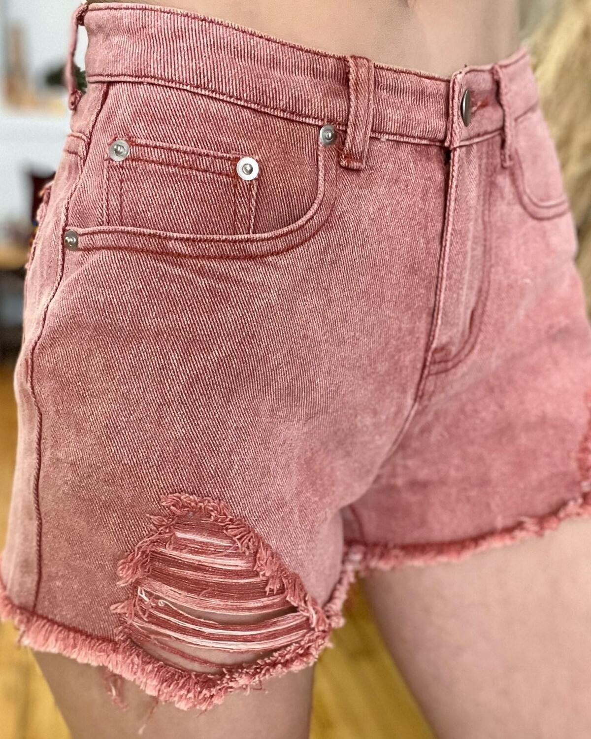 Pink Distressed Shorts