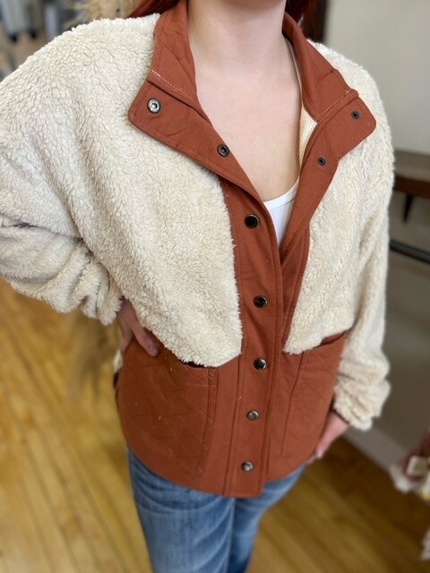 Quilted Colorblock Sherpa Jacket