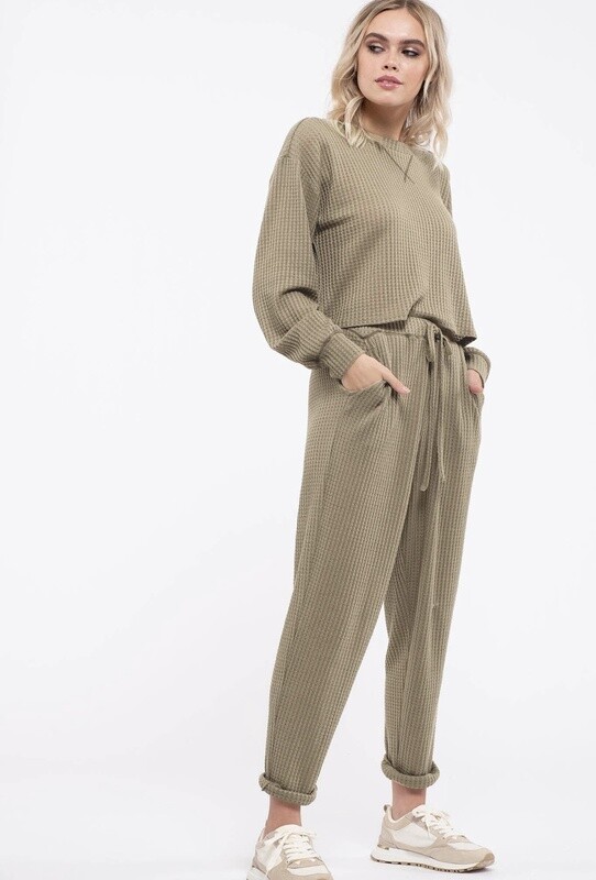 Waffle Knit Jogger Set- Olive