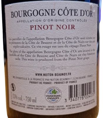 Pinot Noir - Côte d'Or - Nuiton Beaunoy - Bourgogne - Associès - 2022 - 75cl