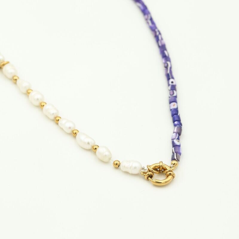 Natuur steentjes met parel ketting