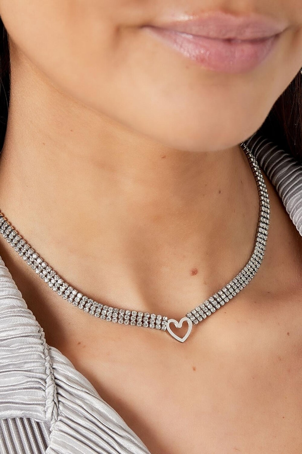 Zirkonia hartje ketting