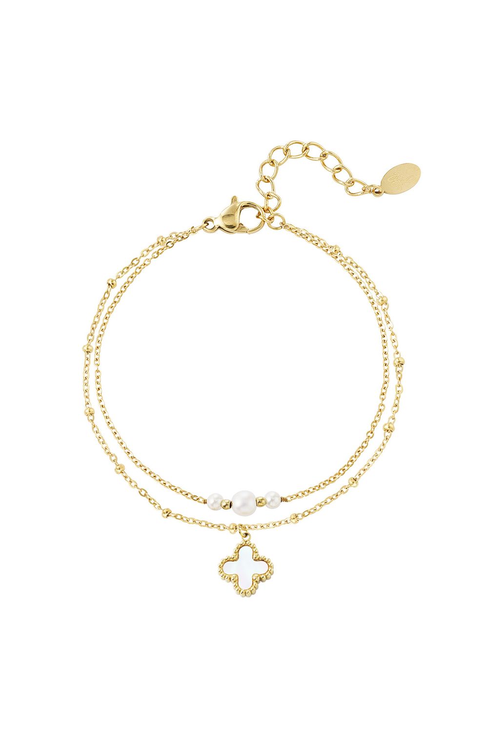 Luxe Pearl & Clover Double Bracelet