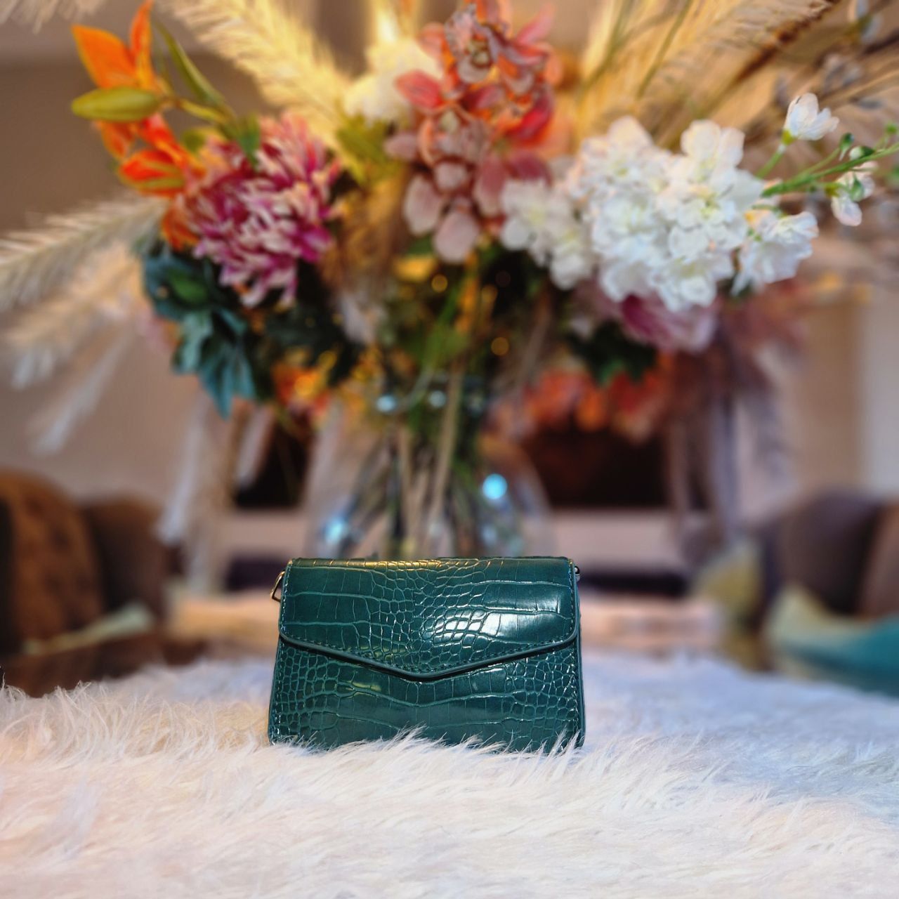 Croco tas met strap - Groen